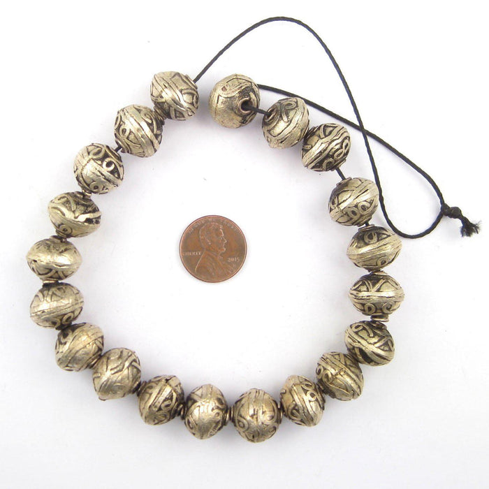 Fancy Ethiopian White Metal Bicone Beads (13x15mm) - The Bead Chest