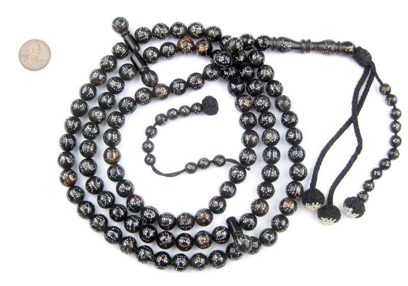 "99 Names of Allah" Silver Inlaid Black Coral Arabian Prayer Beads - The Bead Chest