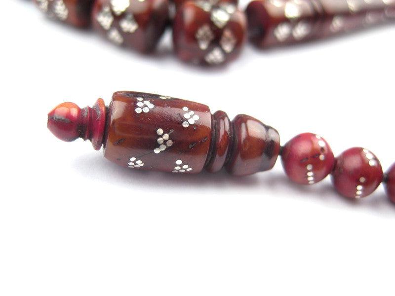 Premium Brown Silver Inlaid Arabian Prayer Beads - The Bead Chest