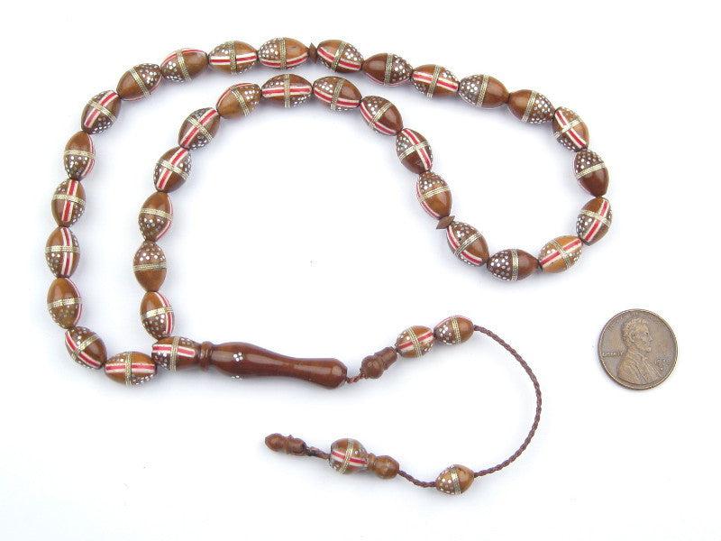French Cross Inlaid Arabian Prayer Beads - The Bead Chest