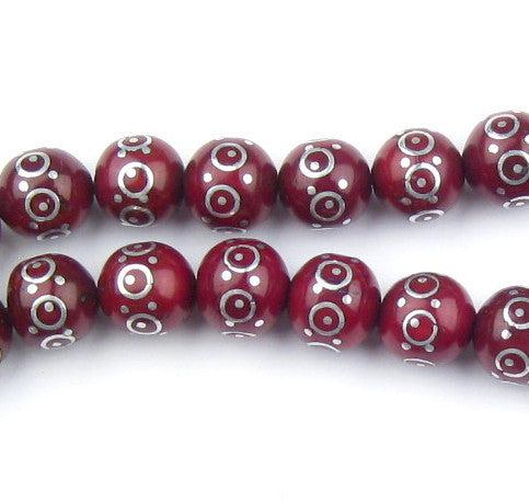 Round Cherry Inlaid Wood Arabian Prayer Beads (8mm) - The Bead Chest