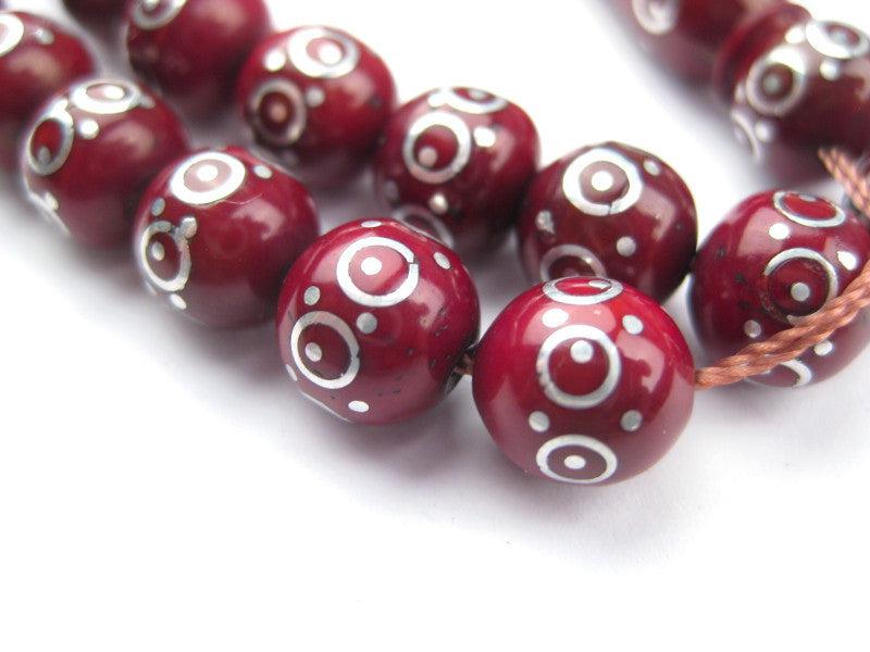 Round Cherry Inlaid Wood Arabian Prayer Beads (8mm) - The Bead Chest
