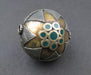 Inlaid Afghani Brass Bead Pendant (Round, Green) - The Bead Chest