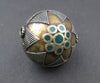 Inlaid Afghan Brass Bead Pendant (Round, Green)