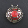 Coral Red Inlaid Afghan Silver Pendant