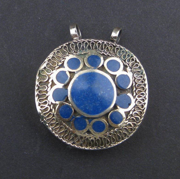 Lapis Lazuli Inlaid Afghani Silver Pendant - The Bead Chest
