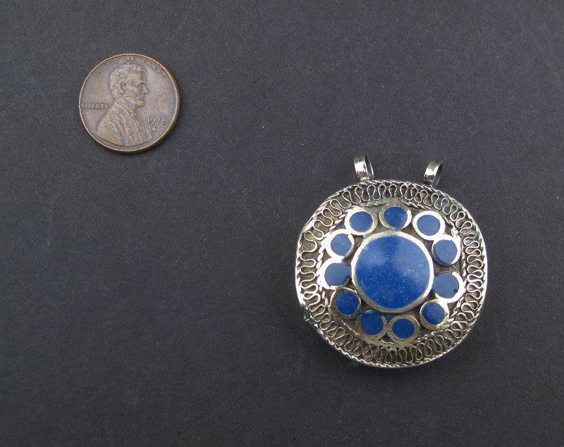 Lapis Lazuli Inlaid Afghani Silver Pendant - The Bead Chest