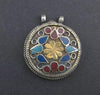 Premium Flower Inlaid Afghan Silver Pendant