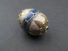 Inlaid Afghan Brass Bead Pendant (Oval, Blue)