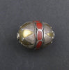 Inlaid Afghan Brass Bead Pendant (Oval, Red)
