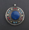 Premium Lapis Inlaid Afghan Silver Pendant (Round)