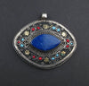 Premium Lapis Inlaid Afghan Silver Pendant (Eye Shape)