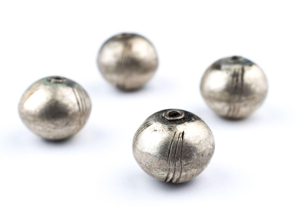 Round Striped Ethiopian Hollow Silver Beads (Set of 4) - The Bead Chest