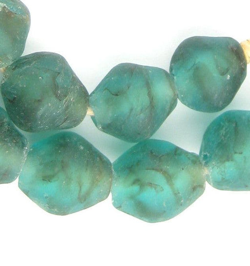 Aqua Black Swirl Recycled Glass Beads (25mm) - The Bead Chest