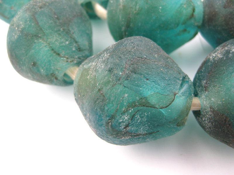 Aqua Black Swirl Recycled Glass Beads (34mm) - The Bead Chest