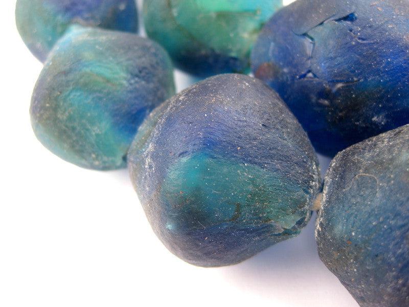 Aqua Swirl Recycled Glass Beads (34mm) - The Bead Chest