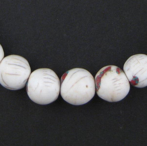 Graduated Spherical Inlaid Tibetan Shell Beads (12mm)