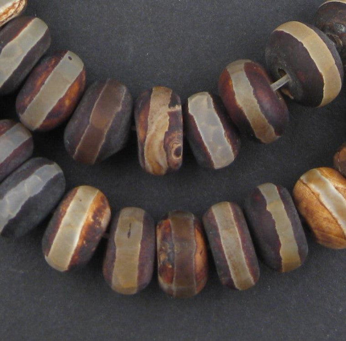 Striped Rondelle Tibetan Agate Beads (8x12mm) - The Bead Chest