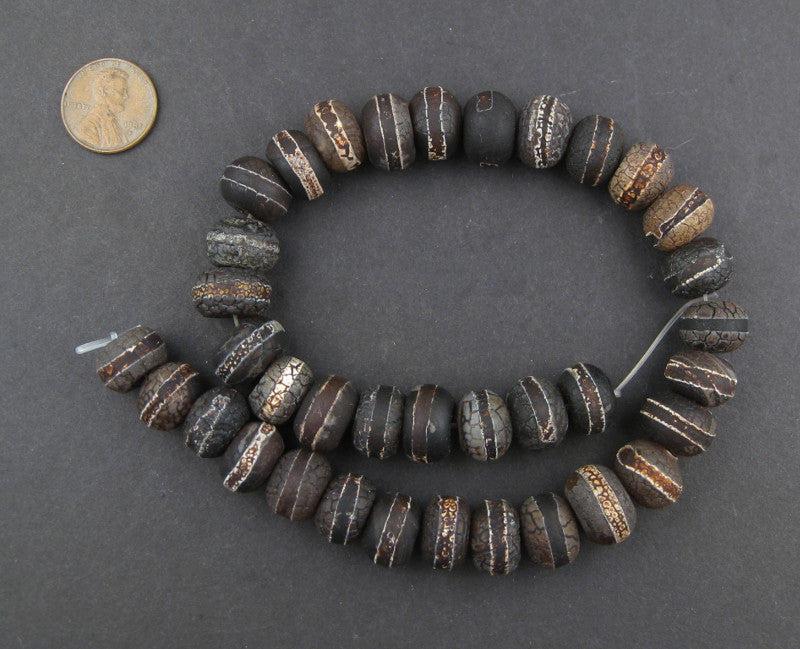 Antiqued Tibetan Agate Rondelle Beads (10x14mm) - The Bead Chest