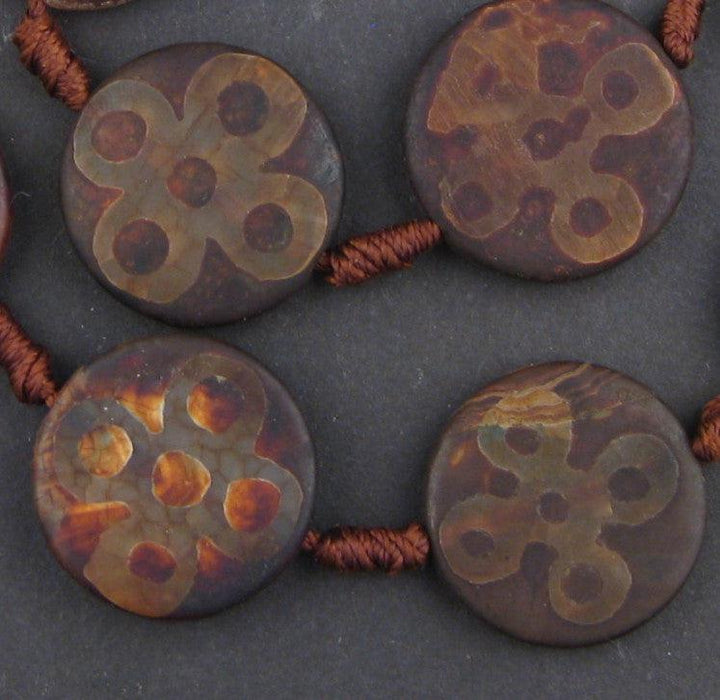 Round-shaped Tibetan Agate Medallion Beads (5x25mm) - The Bead Chest