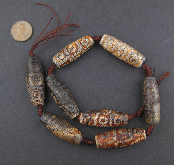 Elongated Antiqued Tibetan Agate Beads (40x14mm) - The Bead Chest