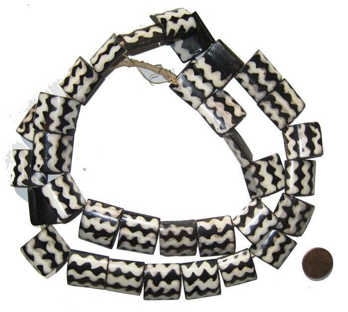 Zig-zag Batik Bone Beads (Flags) - The Bead Chest