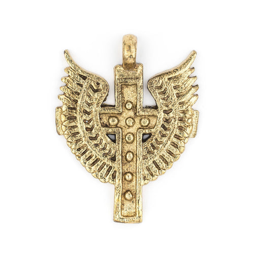 Angel Wings Ethiopian Brass Cross Pendant (80x60mm)