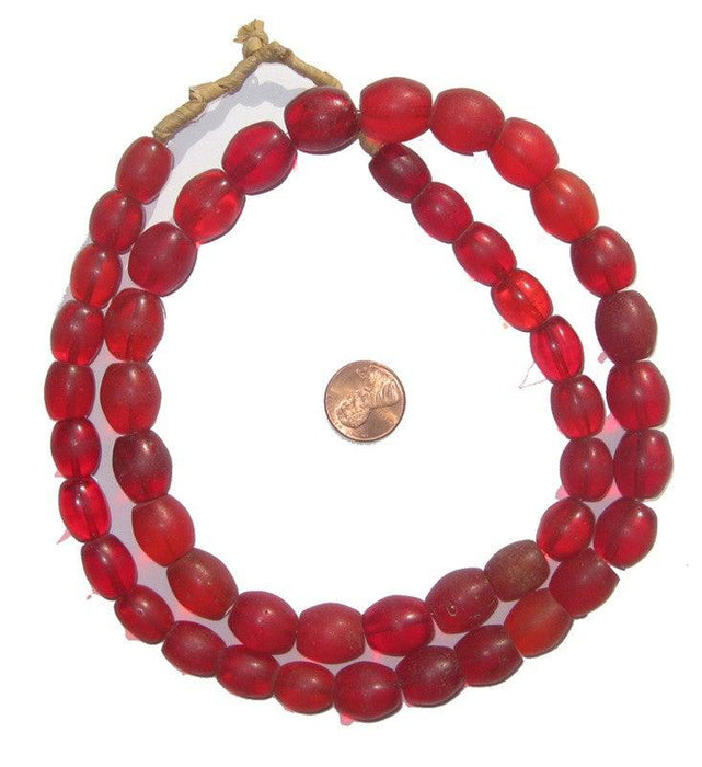 Old Bohemian Glass Red Oval Beads - The Bead Chest
