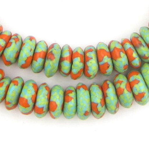 Green Gecko Fused Rondelle Glass Beads (14mm)