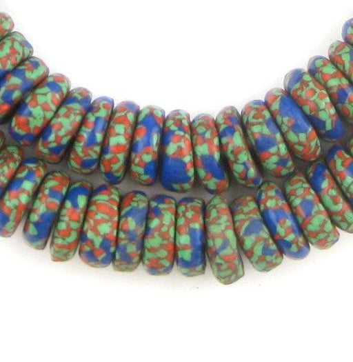 Red Green Splash Fused Rondelle Glass Beads - The Bead Chest