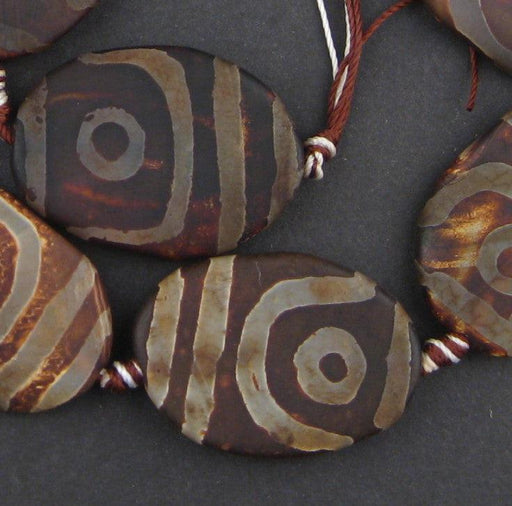 Flat-Shaped Oval Tibetan Agate Medallion Beads (35x25mm) - The Bead Chest