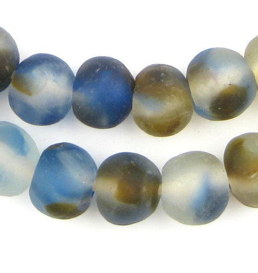 Blue Brown Swirl Recycled Glass Beads (18mm) - The Bead Chest