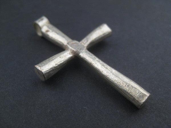 Ethiopian White Metal Cross Pendant (60x30mm) - The Bead Chest