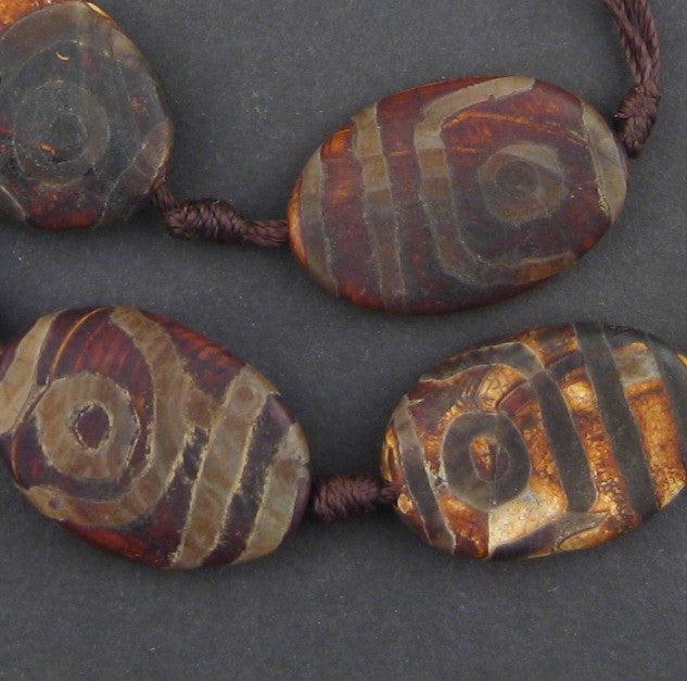 Oval-shaped Tibetan Agate Medallion Beads (29x20mm) - The Bead Chest