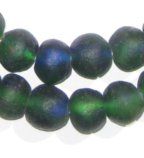 Blue Green Swirl Recycled Glass Beads (18mm) - The Bead Chest