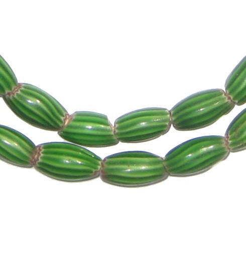 Bright Green Striped Watermelon Chevron Beads - The Bead Chest