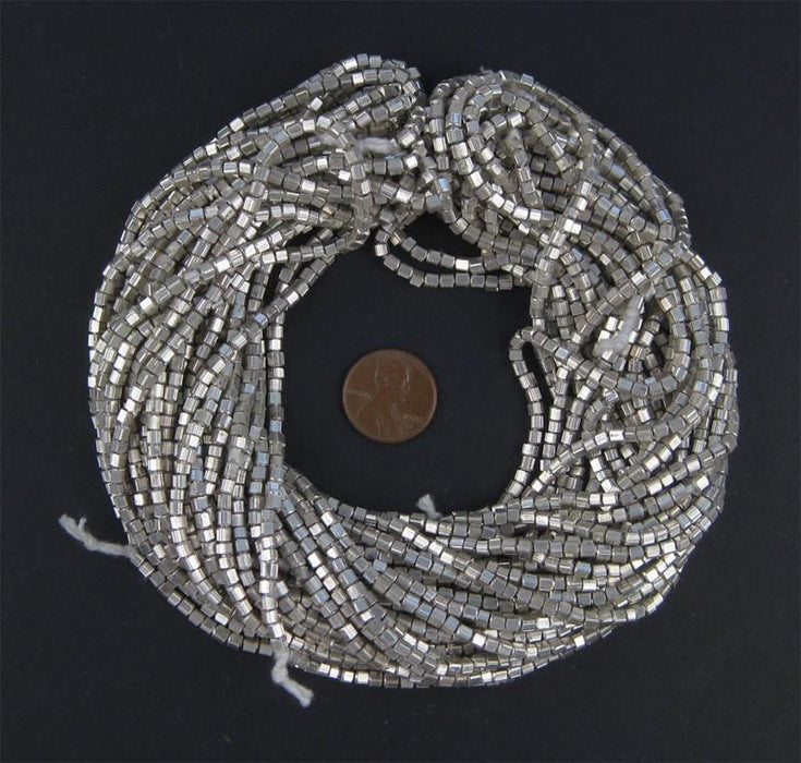 White Metal Mini Cube Beads (2mm) - The Bead Chest