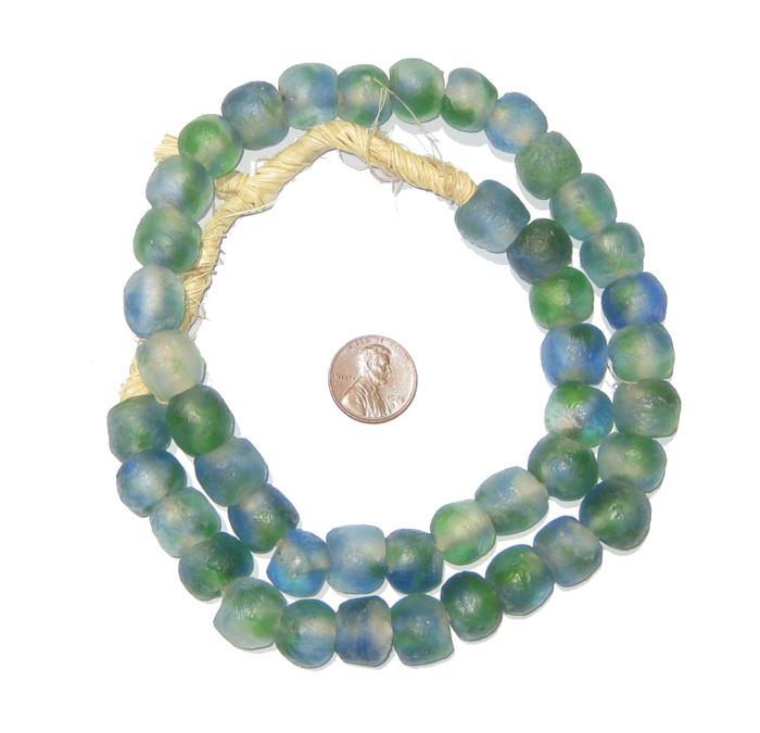 Light-Blue Green Swirl Recycled Glass Beads (14mm) - The Bead Chest