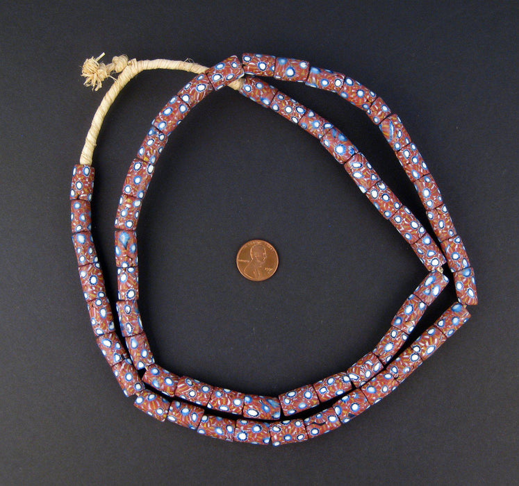 Blue & Maroon Antique Venetian Millefiori African Trade Beads (Long Strand) - The Bead Chest
