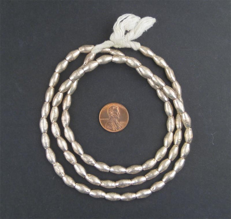 Ethiopian Elongated White Metal Bicone Beads (9x6mm) - The Bead Chest