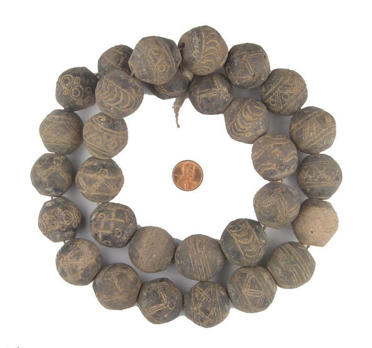 Old Large Mali Clay Spindle Beads - The Bead Chest