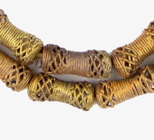 Woven Barrel Ghana Brass Filigree Beads - The Bead Chest