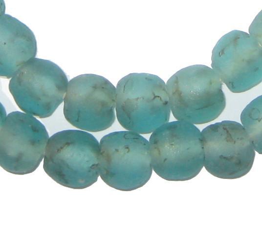 Aqua Black Swirl Recycled Glass Beads (11mm) - The Bead Chest