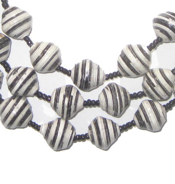 Black White Stripe Recycled Paper Beads from Uganda - The Bead Chest