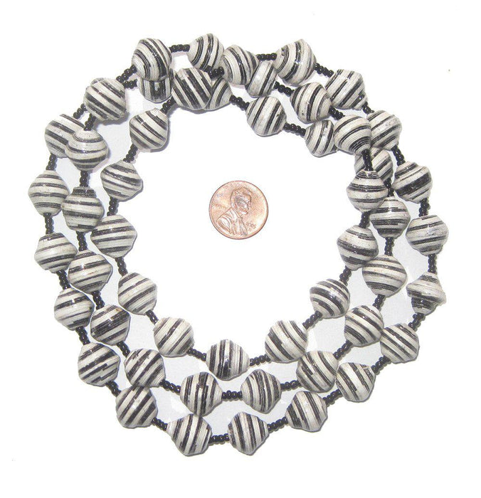Black White Stripe Recycled Paper Beads from Uganda - The Bead Chest