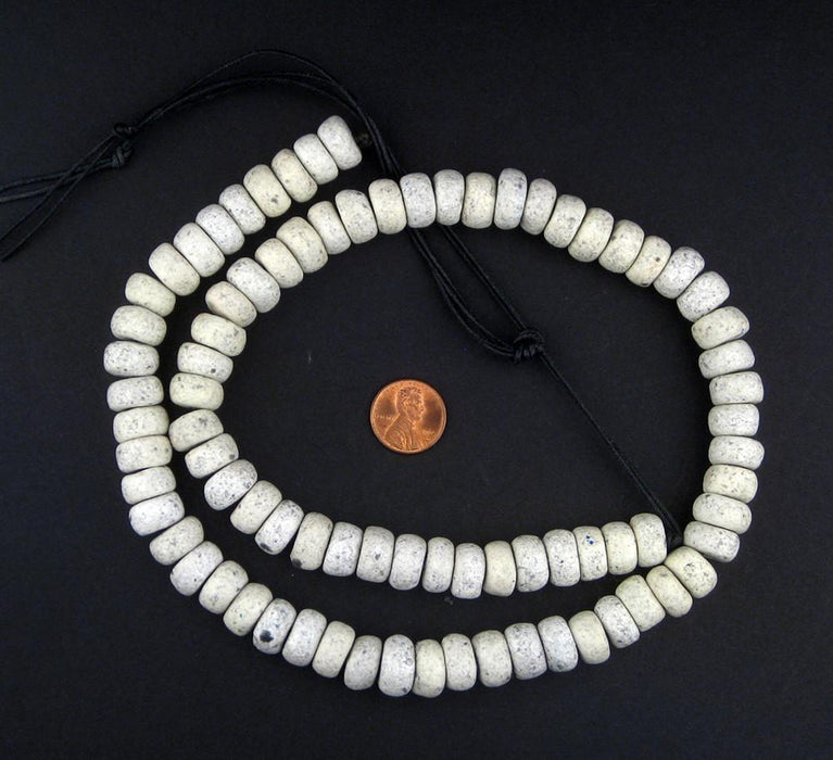 White Moroccan Pottery Beads (Rondelle) - The Bead Chest