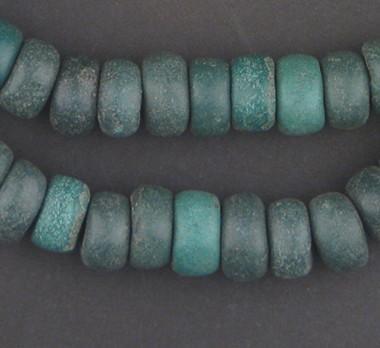 Serpentine Green Moroccan Pottery Beads (Rondelle) - The Bead Chest