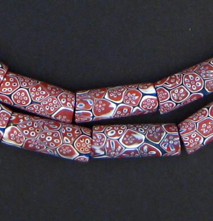 Antique Red White Blue Venetian Millefiori African Trade Beads (Long Strand) - The Bead Chest