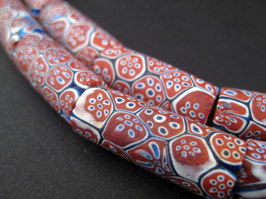 Antique Red White Blue Venetian Millefiori African Trade Beads (Long Strand) - The Bead Chest
