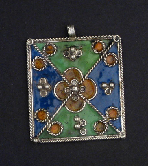 Multicolor Rectangular Enameled Berber Pendant - The Bead Chest